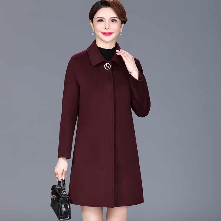 韩版双面羊绒大衣女中长款方领气质大码妈妈装修身绵羊毛呢子外套