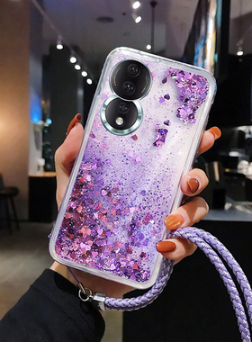 简晴适用于华为荣耀90LITE手机壳honor 80pro液体流沙壳X50I防摔挂绳X70卡通硅胶P50网红女款P40保护套X40I潮