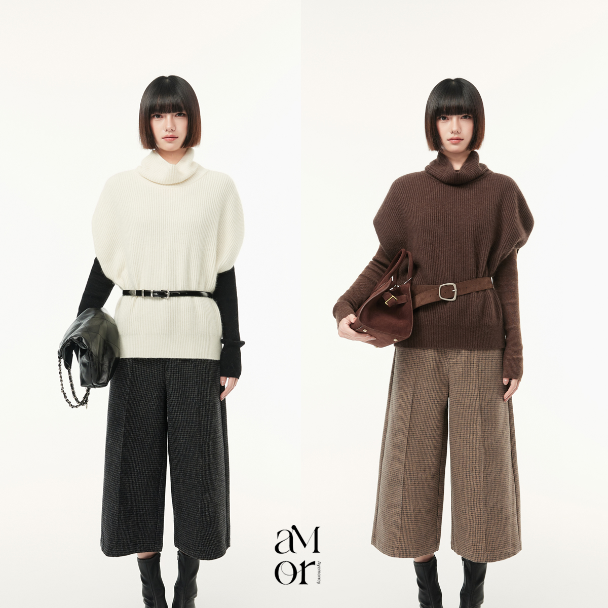 Ayemorrey“艺术生”高级感叠穿高领马甲针织上衣