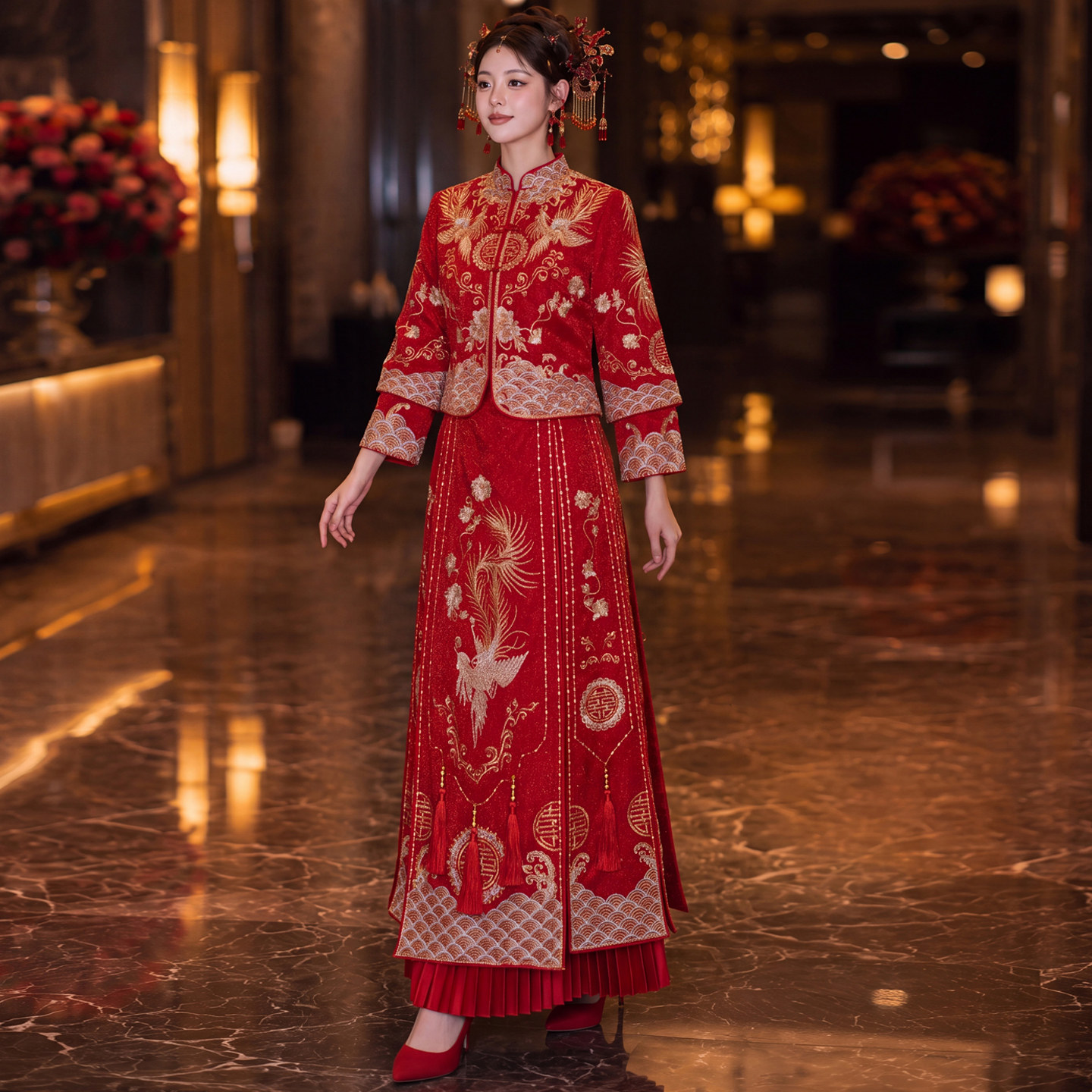 外嫁女集体回娘家中式秀禾服旗袍图片