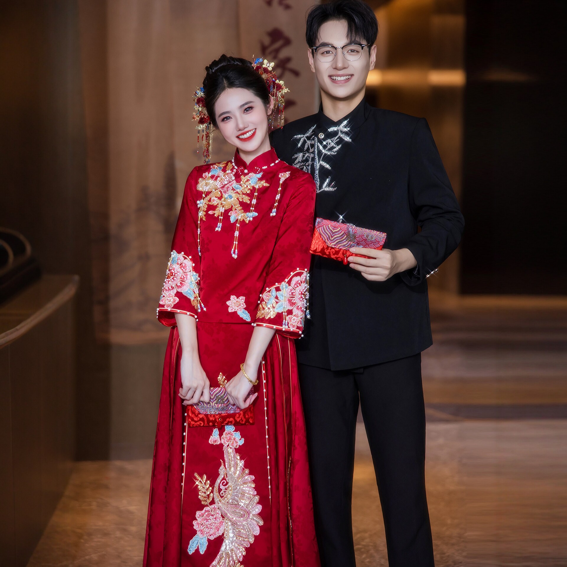 国风外嫁女回娘家服装旗袍标旗中式嫁衣新娘敬酒服红色秀禾服夏季