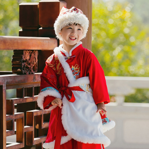 汉服男童冬季少数民族服饰藏族男宝宝拜年服加绒男孩两件套新年装