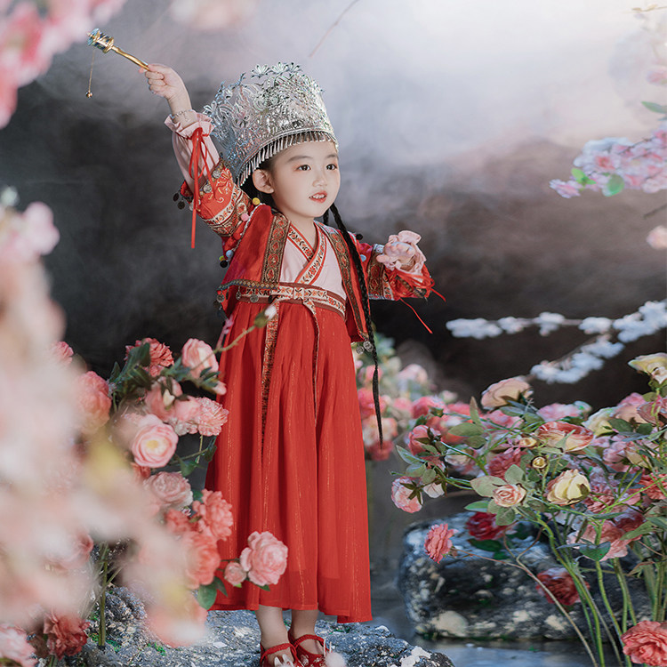 汉服女童春季新品苗疆服饰中国风刺绣女孩古风连衣裙原创儿童唐装