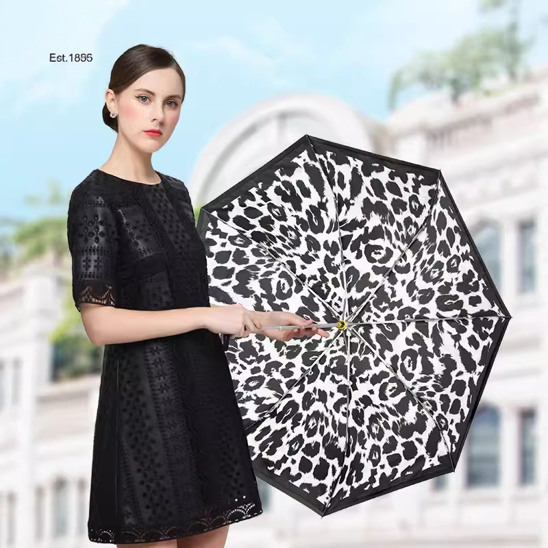 德国品牌黑胶防晒伞太阳遮阳女士轻折叠晴雨伞2026年新款豹纹双层