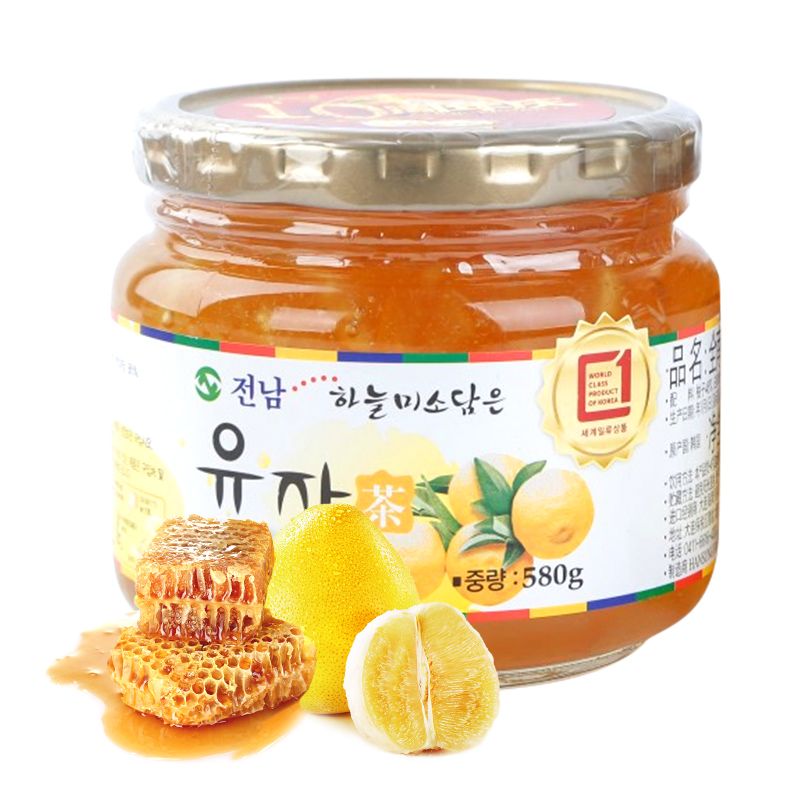 韩国进口全南蜂蜜柚子茶580g奶茶店专用水果茶果味茶冲饮果酱饮料