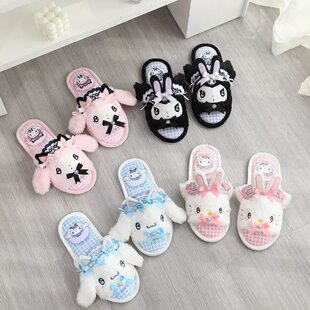 春夏季少女心卡通美乐蒂白狗毛绒露趾拖居家室内地板拖鱼嘴凉拖鞋