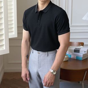 日系痞帅纯色百搭针织上衣 polo衫 男潮流潮牌夏季 带领t恤男士 短袖