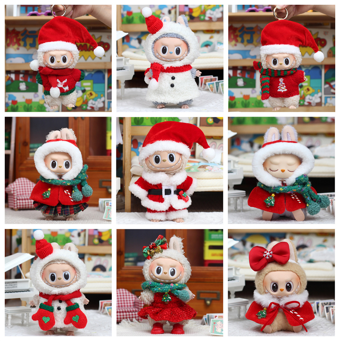 一/二/三代拉布布娃衣 搪胶挂件玩偶衣服圣诞老人雪人 心动马卡龙