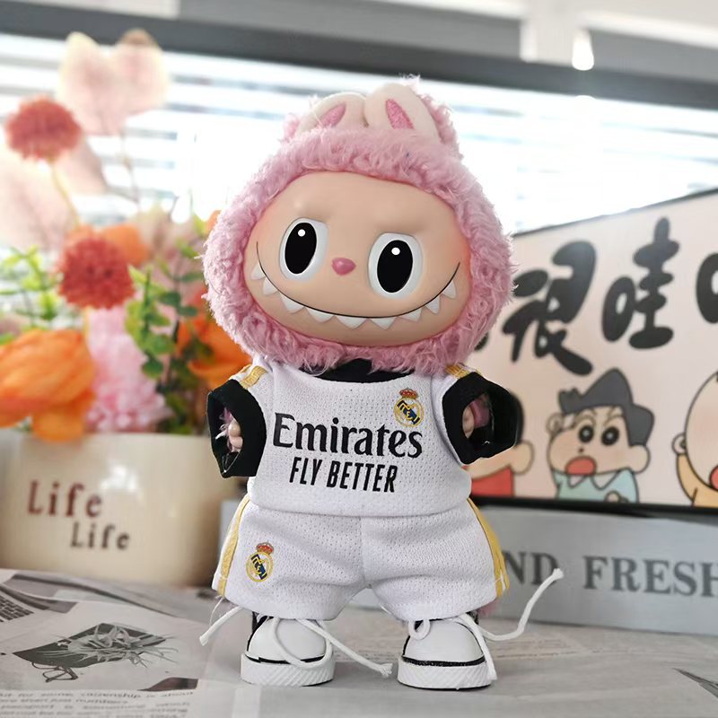 17cm拉布布娃衣搪胶挂件玩偶衣服篮球服心动马卡龙labubu娃衣现货