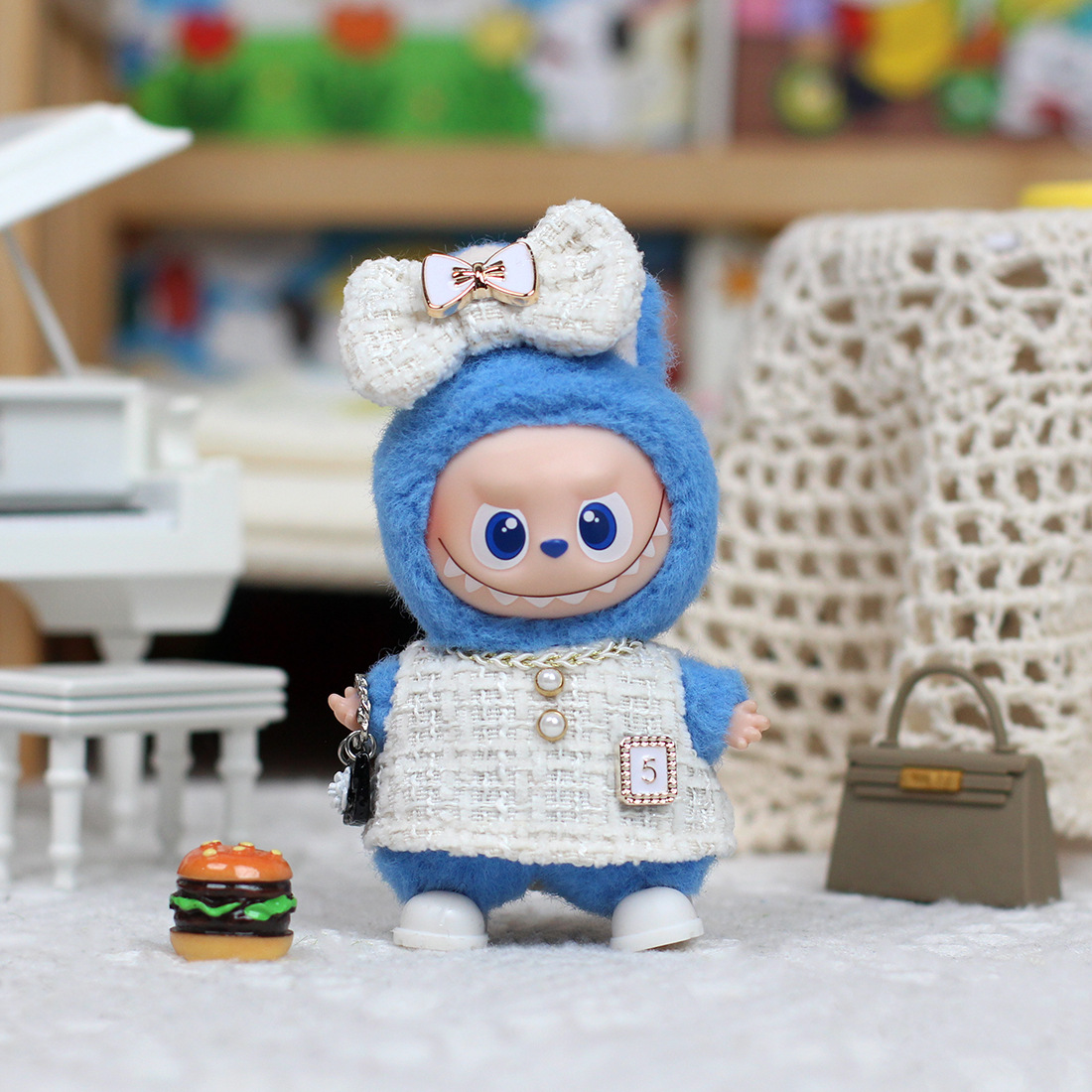 4代拉布布娃衣搪胶挂件盲盒玩偶衣服labubu小香风4.0心底密码着替