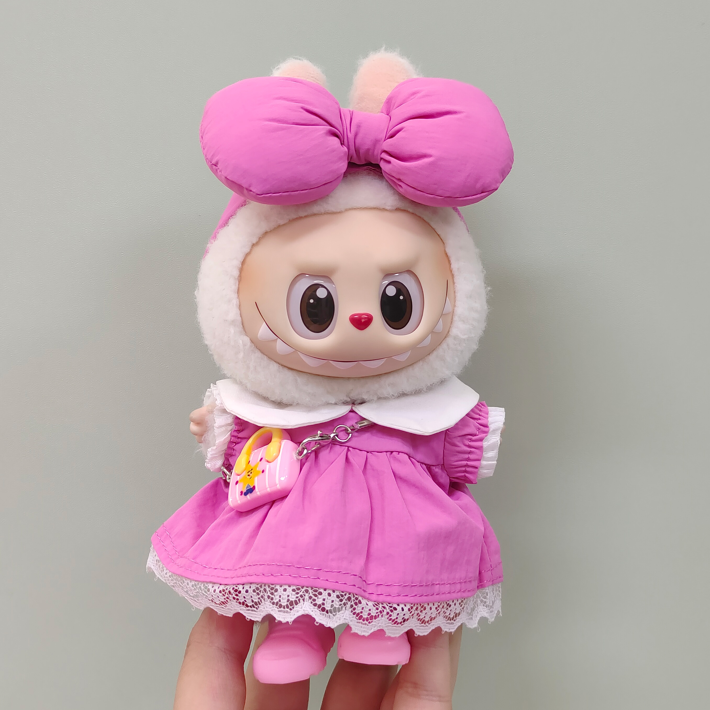 Iabubu一二三代马卡龙17cm坐坐嘎子姐娃衣手作大蝴蝶结玩偶衣服