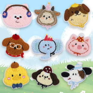 卡通动物毛绒刺绣补丁贴儿童衣服外套裤 饰贴 子自粘破洞修复布贴装