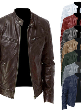 Men Leather Jacket Bomber Motorcycle Biker Jackets 男PU皮衣