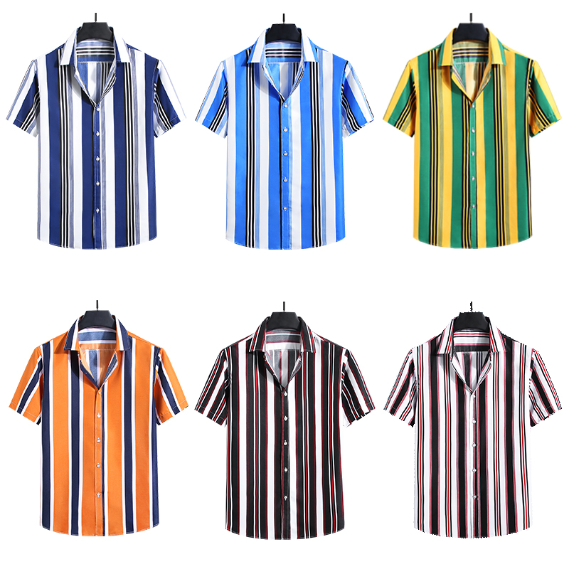 Hawaiian men short-sleeved shirt striped print men shirt 3XL