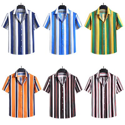 Hawaiian men short-sleeved shirt striped print men shirt 3XL