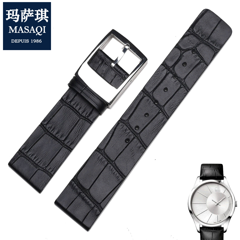 玛萨琪 适合CK真皮表带 KOK211牛皮表带 真皮皮带手表带 男 22MM