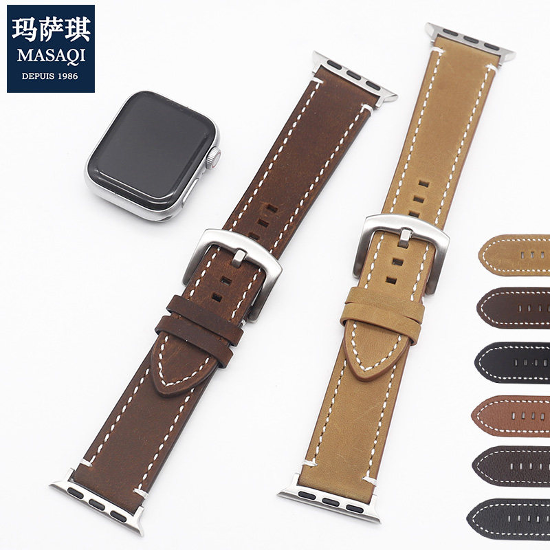 适配苹果手表表带真皮疯马皮