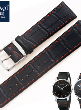 CK真皮表带黑色橙线K2G271C1 K2G211C1男针扣手表配件手表带22mm