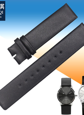 玛萨琪适用CK表带真皮K76222 K76221 K2U236针扣男黑色手表带18mm