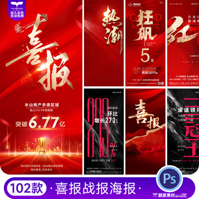 红喜报战报海报地产银行金融机构商务宣传风格源文件PSD设计素材