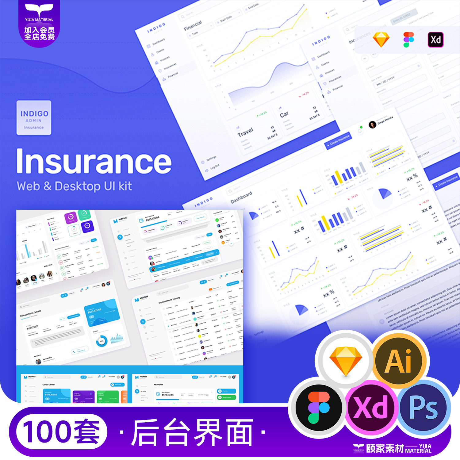 后台管理系统可视化清新框架界面素材UI设计psd AI XD figma模板