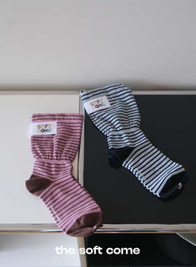 The soft come 袜子女夏季薄款透气棉袜条纹短袜舒适宽松堆堆袜