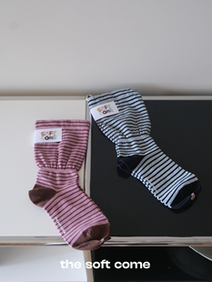 袜子女夏季 The soft come 透气棉袜条纹短袜舒适宽松堆堆袜 薄款