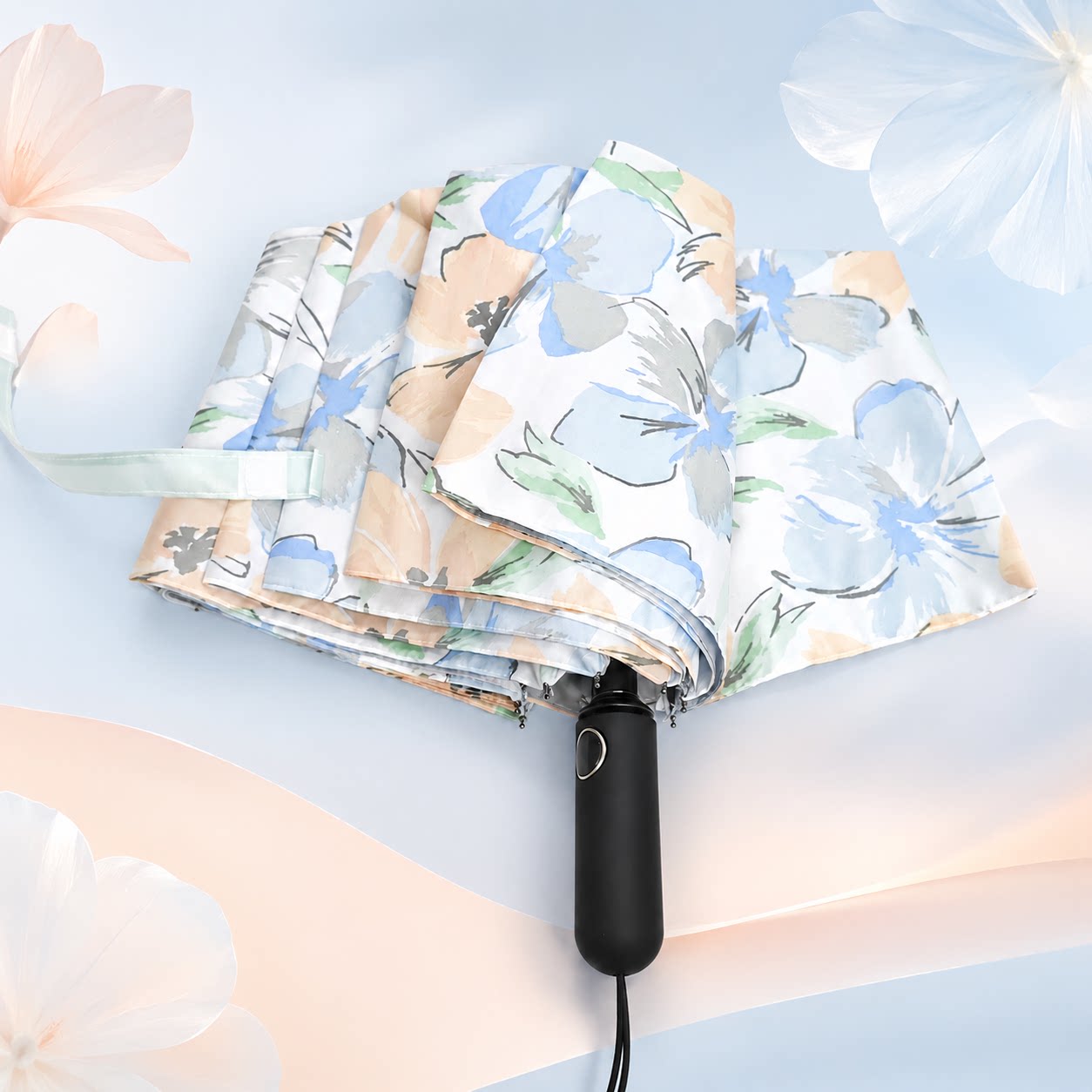 迪礼双层花朵折叠晴雨伞防晒