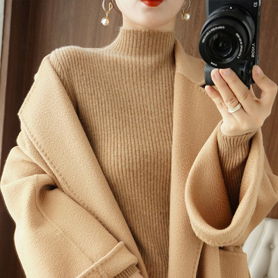 昊恩羊毛套头半高领通勤毛针织衫