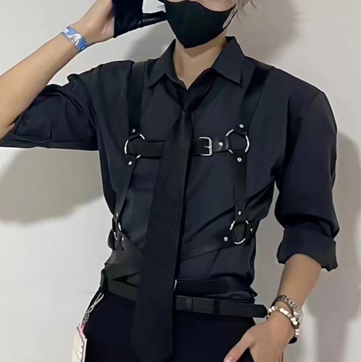 禁欲系皮革背带胸带男团男模正装衬衫约束缚带二次元cos绑带配饰图片