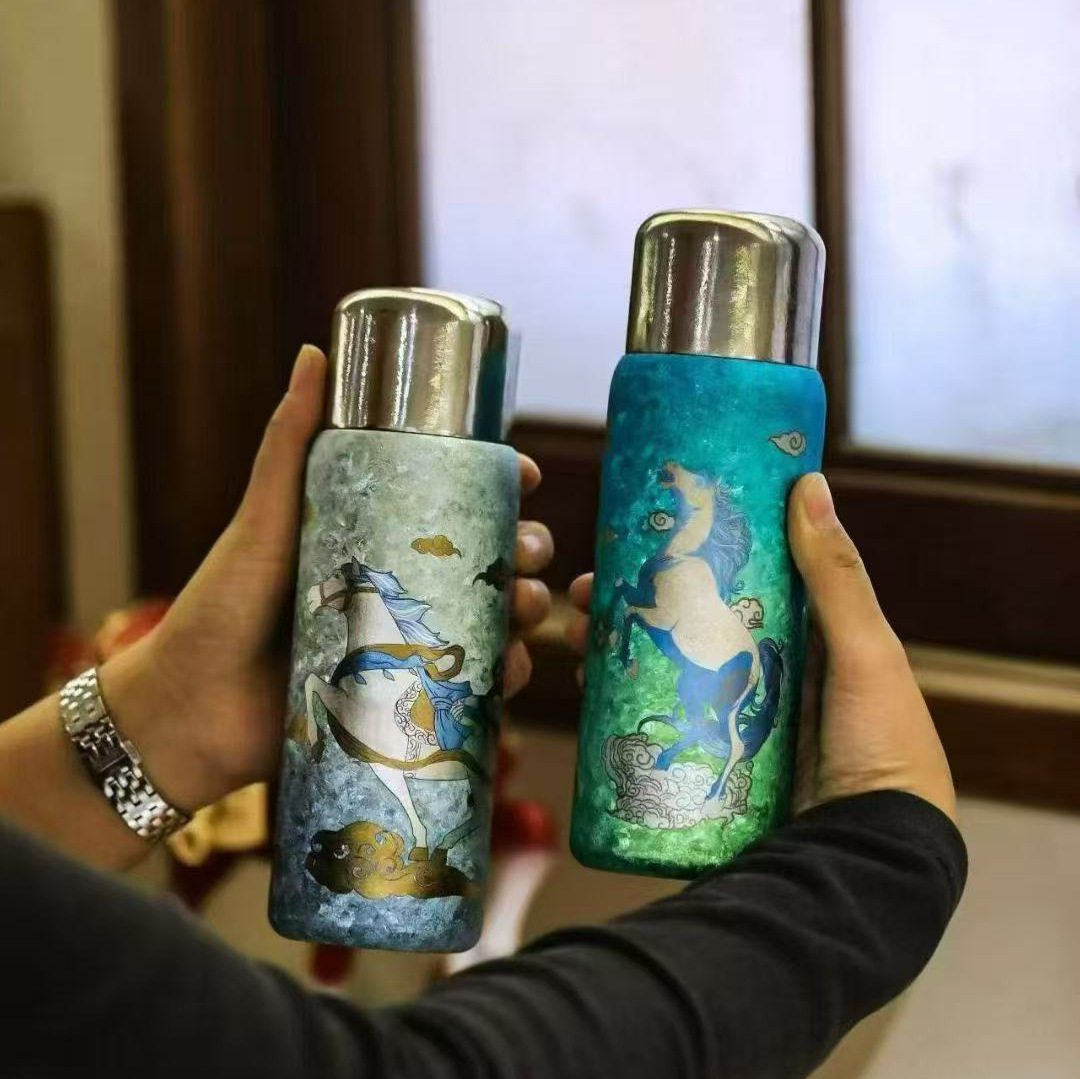 墨造马上有钱钛杯纯钛保温杯户外便携车载焖茶杯新年商务水杯礼品