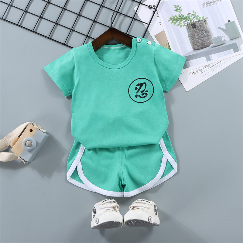 绿色忍纯棉婴幼儿童短袖t恤短裤两件套装夏季男女孩宝宝薄款衣服,童装/婴儿装/亲子装,套装,淘宝优惠券,粉丝福利购,淘宝优惠卷
