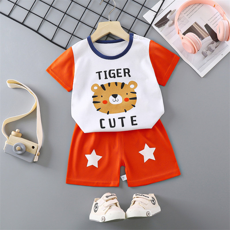 橙白老虎纯棉婴幼儿童短袖t恤短裤套装夏季分体男女宝宝薄款衣服,童装/婴儿装/亲子装,套装,淘宝优惠券,粉丝福利购,淘宝优惠卷