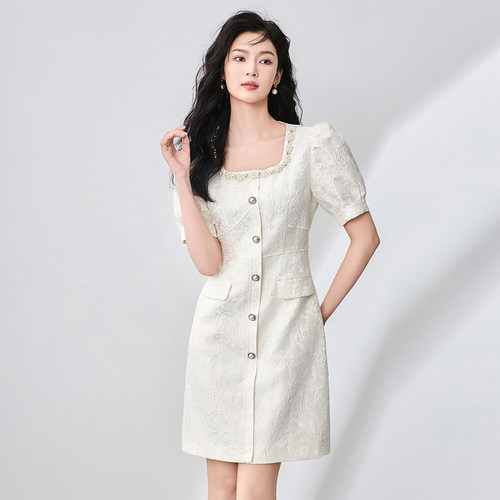 泡泡袖连衣裙女小个子