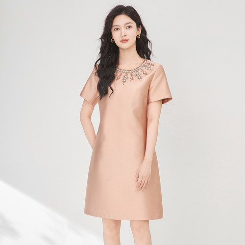 高端轻奢重工钉钻圆领连衣裙女