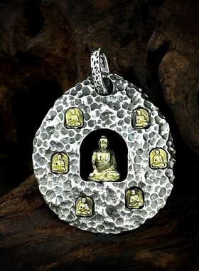 s925银莫高窟无相佛吊坠纯银精工个性挂坠配饰