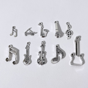 diy合金饰品配件复古银音乐吉他音符吊坠手工手链项链耳环配饰