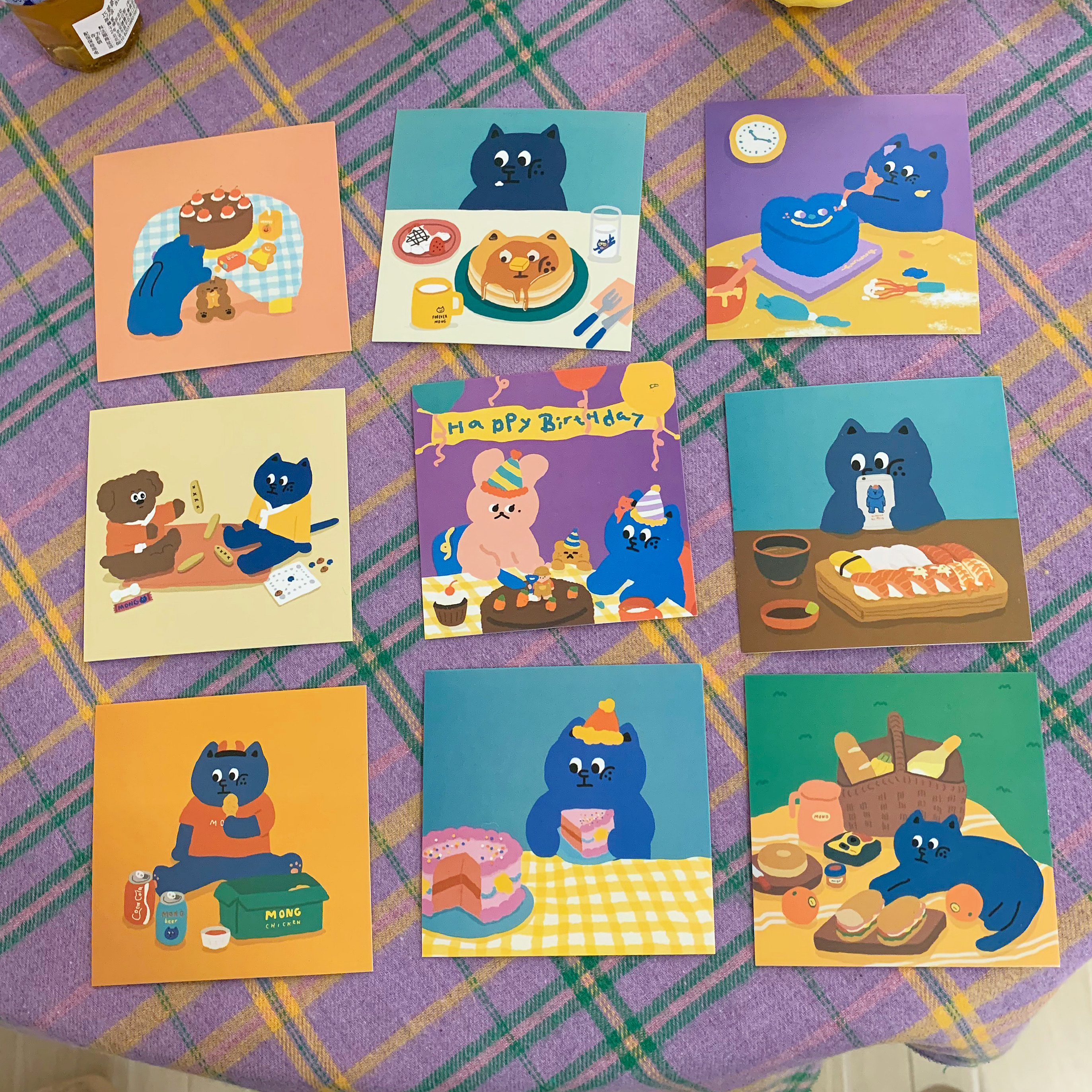 tjj丨ins超火蓝色猫咪小卡片韩风可爱卡通明信片手账装饰