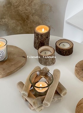 TJJ丨韩国ins复古漂流木烛台田园欧式家居简约木质装饰桌面摆件