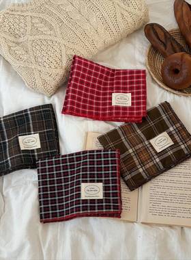TJJ丨ins风秋冬格纹餐巾布桌垫节日红棕色系餐垫装饰背景布