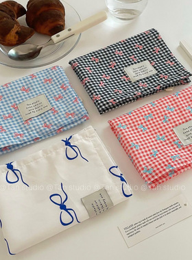 TJJ丨ins格纹蝴蝶结餐垫背后纱布双面隔热垫餐布桌面拍摄装饰布