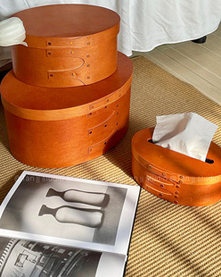 TJJ丨法式复古夏克盒手工木质收纳盒中古小众简约纸巾盒高级椭圆