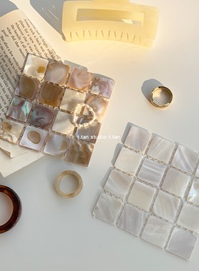 TJJ丨韩国ins同款天然贝壳方形杯垫马赛克隔方块热垫拍照道具