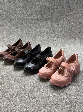 头层羊皮魔术贴增高6cm玛丽珍鞋