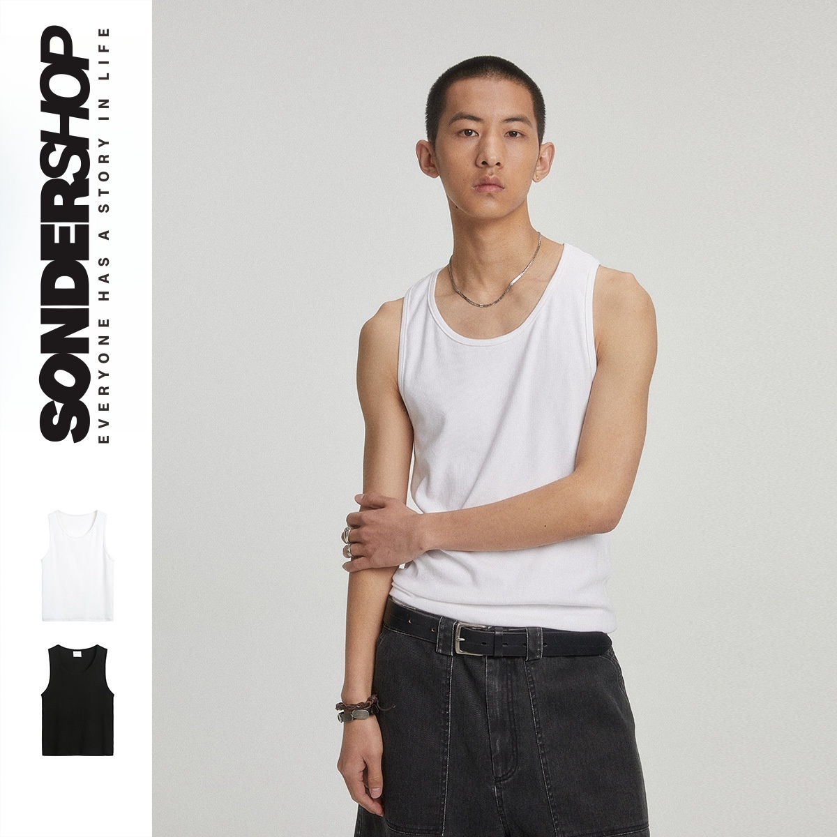 SONDER SHOP 基础款美式Cleanfit复古潮牌纯色背心男宽松