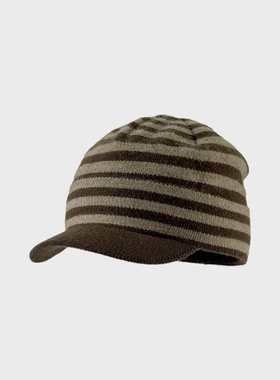 SONDER SHOP韩国ins条纹撞色短檐针织鸭舌帽男女秋冬加绒保暖护耳