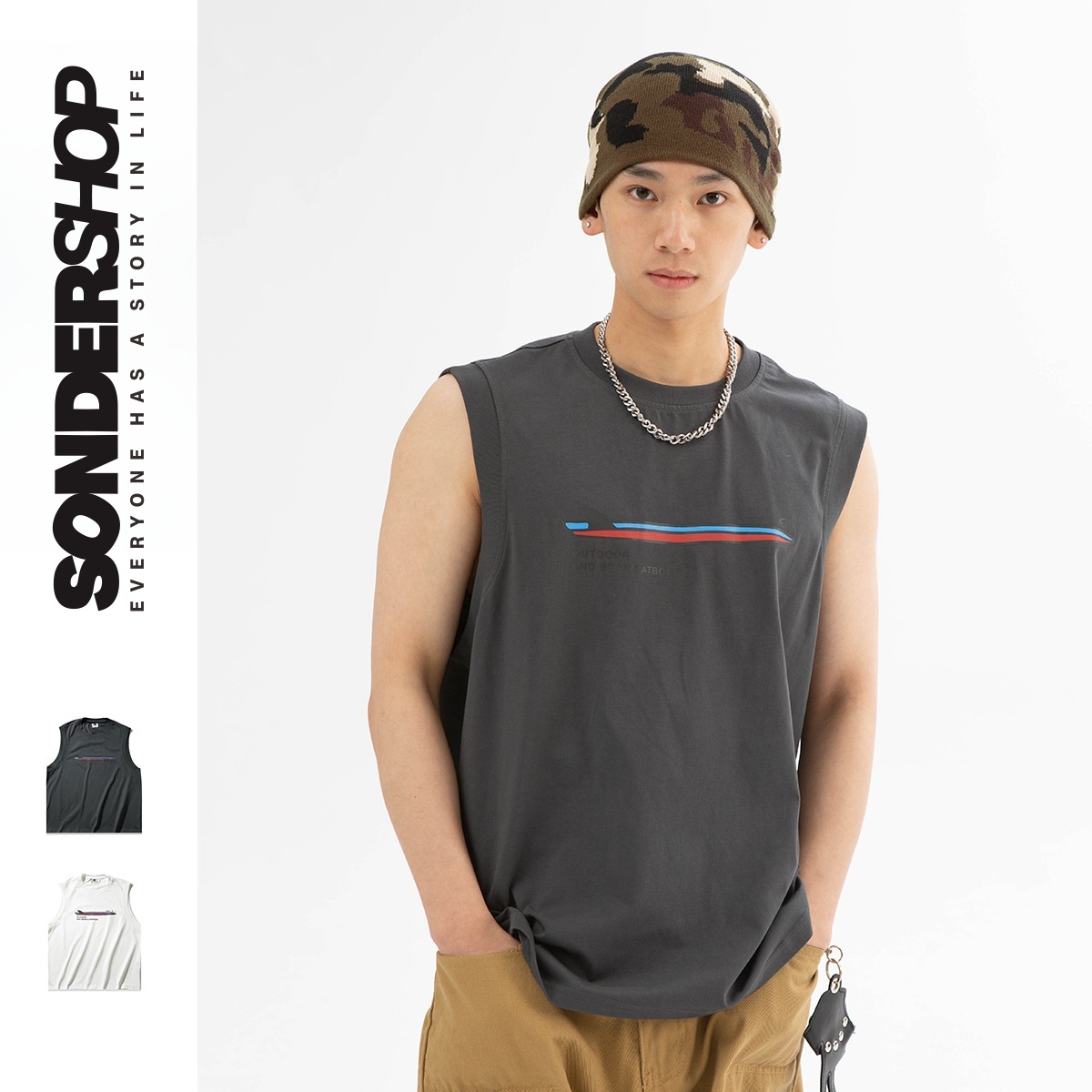 SONDER SHOP 夏季白色运动汗背心男健身坎肩美式篮球无袖T恤上衣