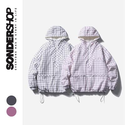 SONDER SHOP日系复古格子连帽夹克潮流情侣棉衣山系户外防寒外套