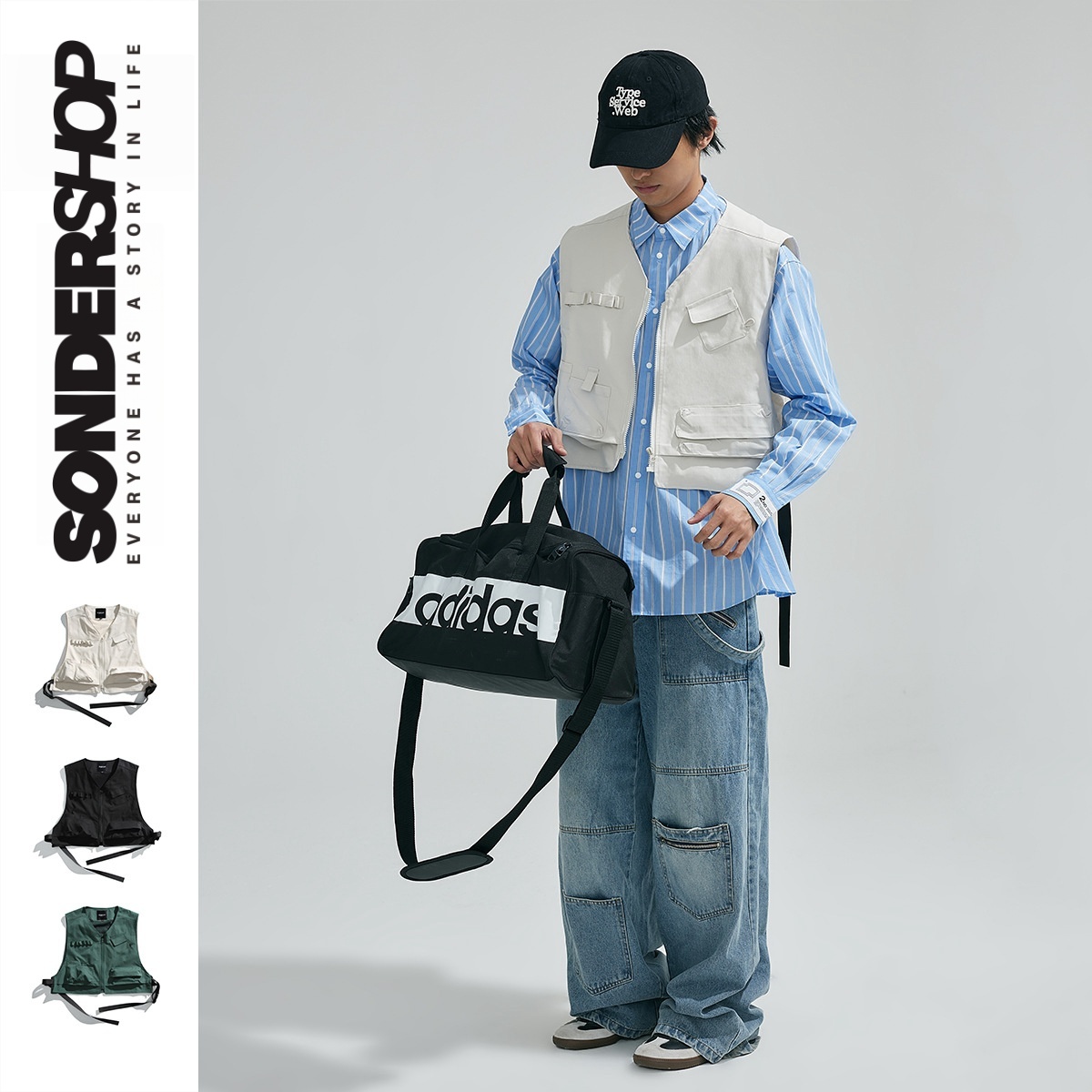 SONDER SHOP 日系复古大口袋工装马甲男户外机能风背心露营风外套
