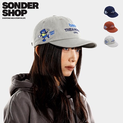 SONDER SHOP 美式新款棒球帽happy time卡通刺绣宽檐鸭舌帽